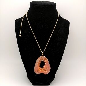 Statement Peach Geode Necklace on Adjustable Chain